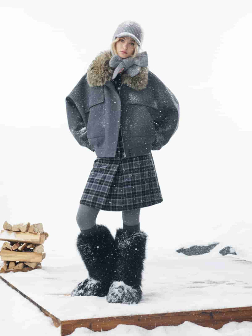 Retro Detachable Faux Fur Collar Washed Bomber Jacket