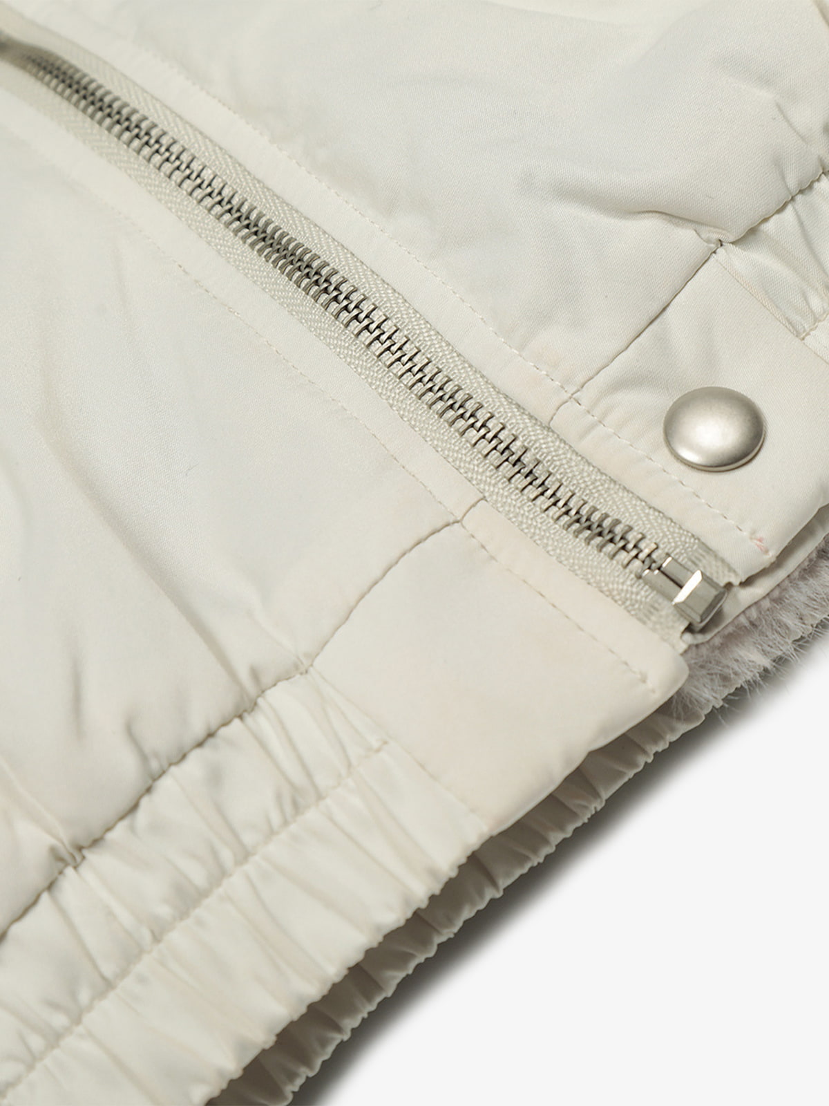 Faux Fur Collar Zipper Padded Bomber Jacket