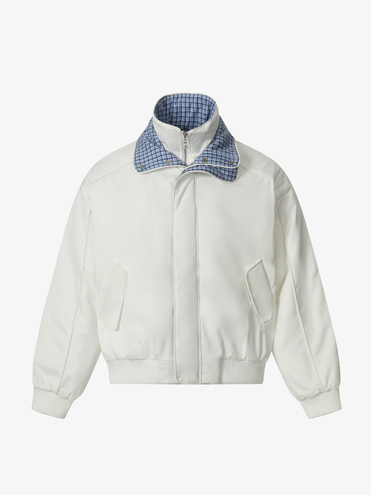 Retro Layered Look Plaid Collar Padded Jacket