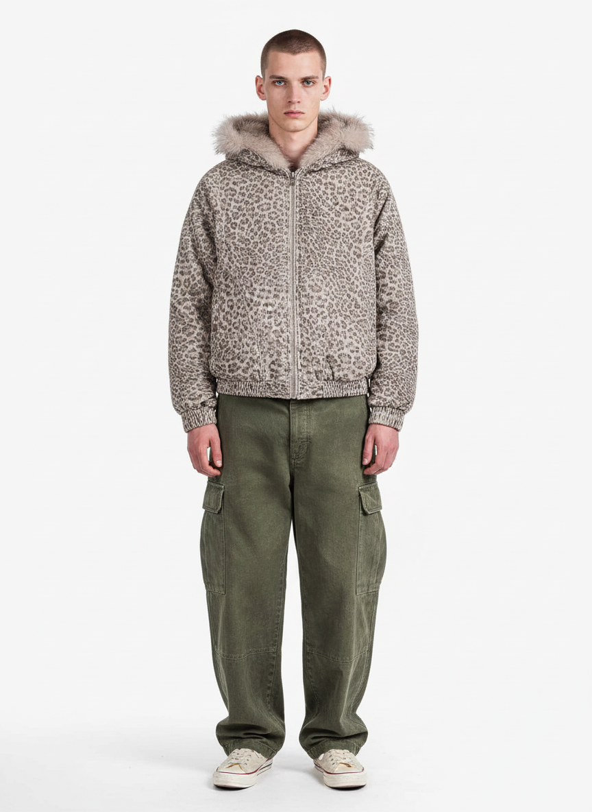 Cotton Cheetah Print Mink Fur Hooded Jacket - 2270