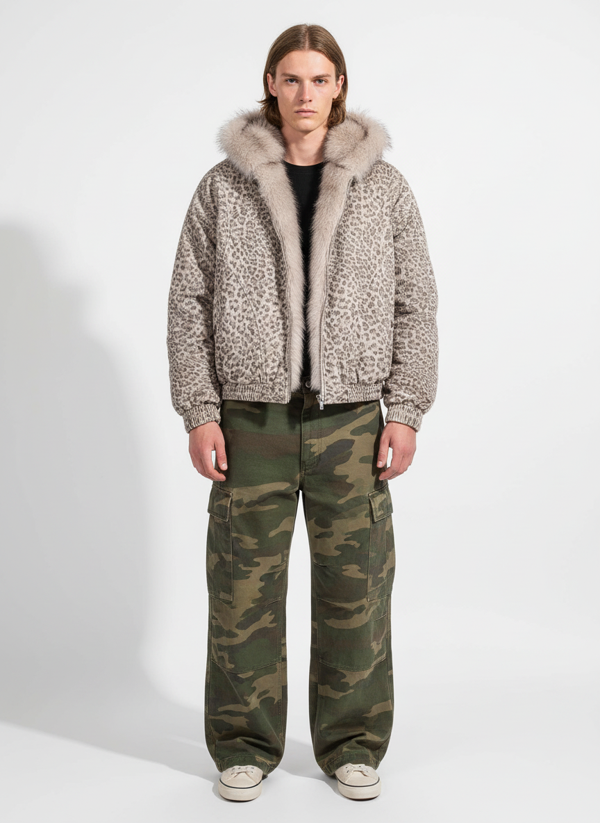 Cotton Cheetah Print Mink Fur Hooded Jacket - 2270