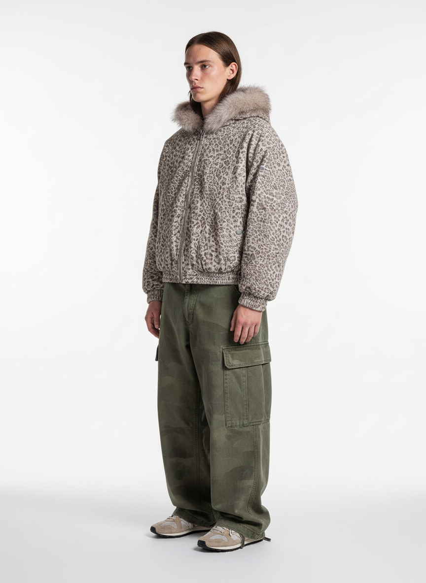 Cotton Cheetah Print Mink Fur Hooded Jacket - 2270