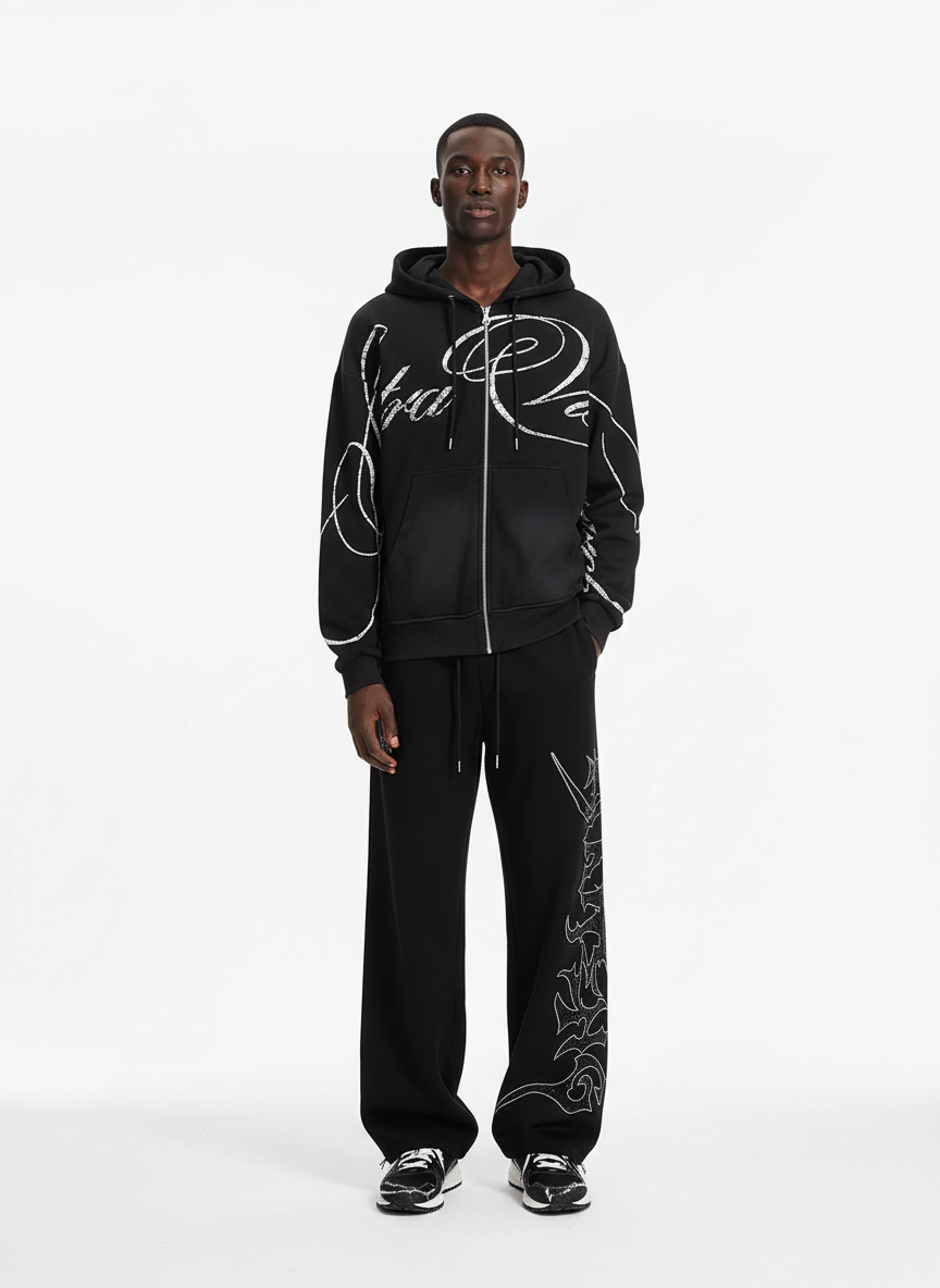 High Street Script Letter Print Zip-up Hoodie Jacket