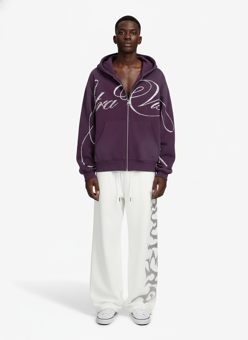 High Street Script Letter Print Zip-up Hoodie Jacket