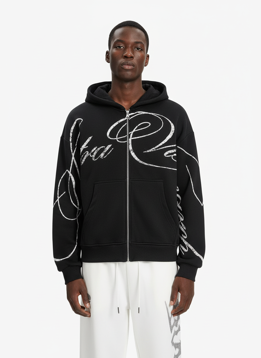 High Street Script Letter Print Zip-up Hoodie Jacket