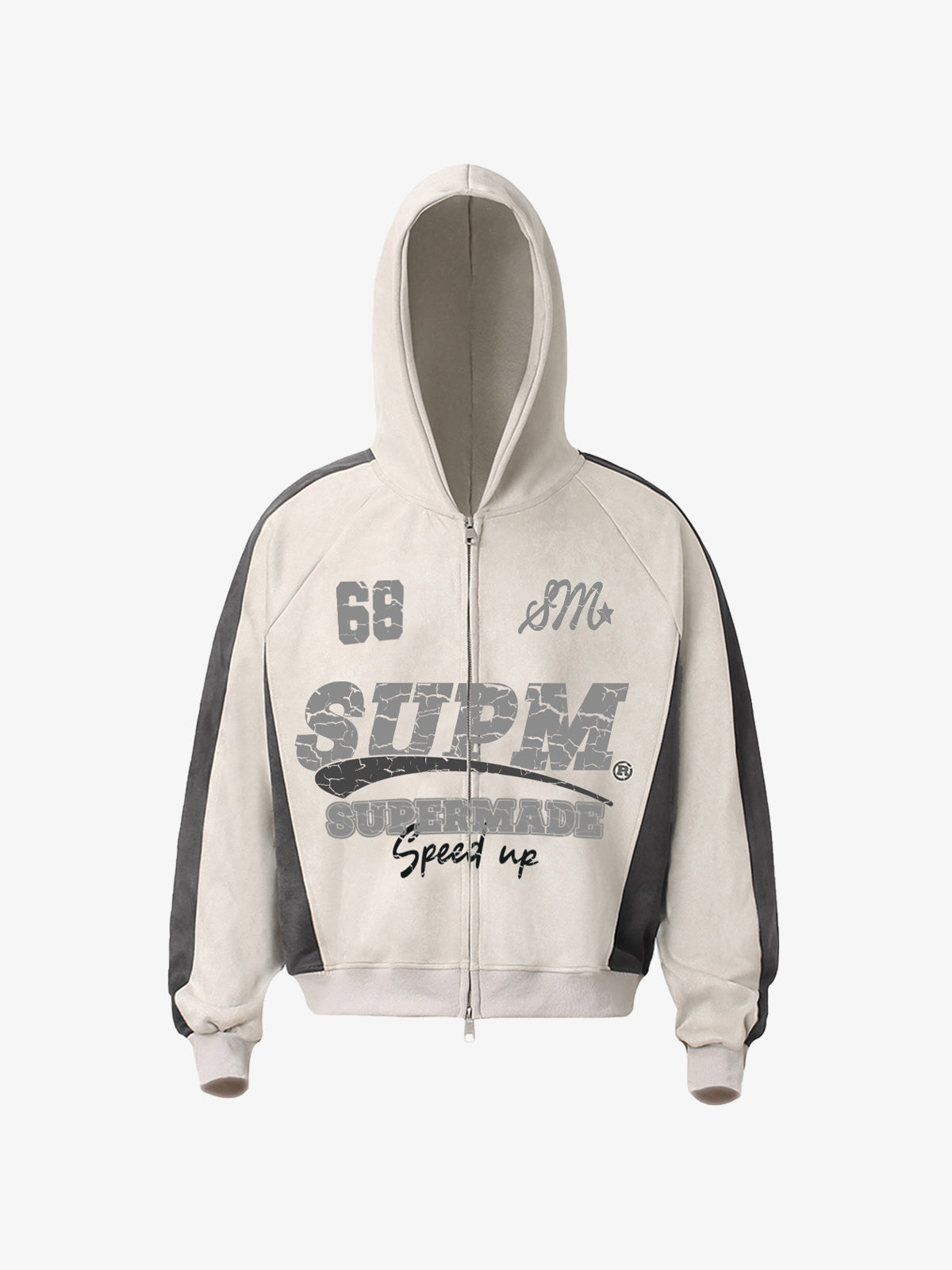 Suede Foam Letter Patchwork Zipper Shorts Jacket