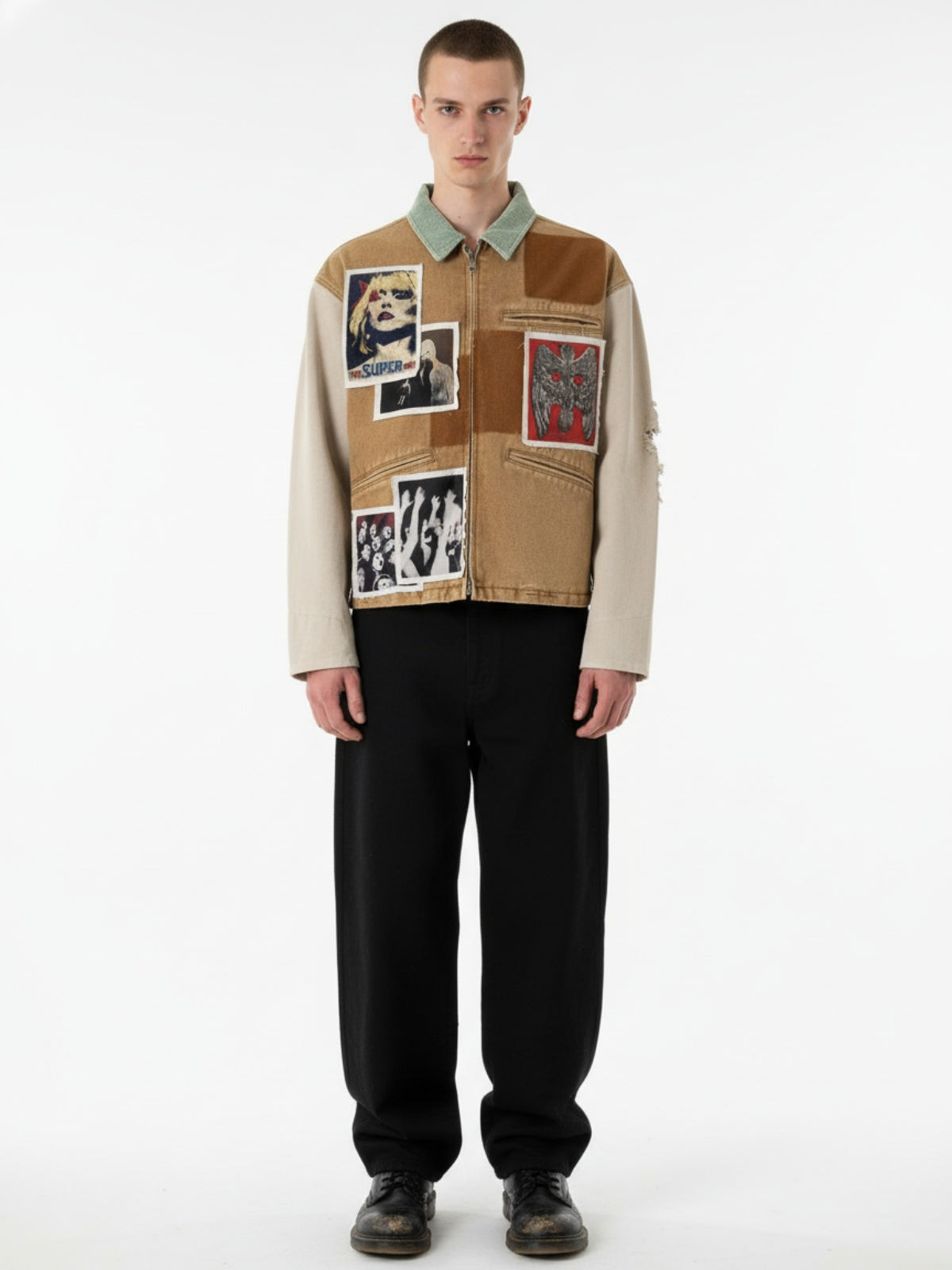 Punk Retro Collage Print Distressed Heavy Jacket - 2539