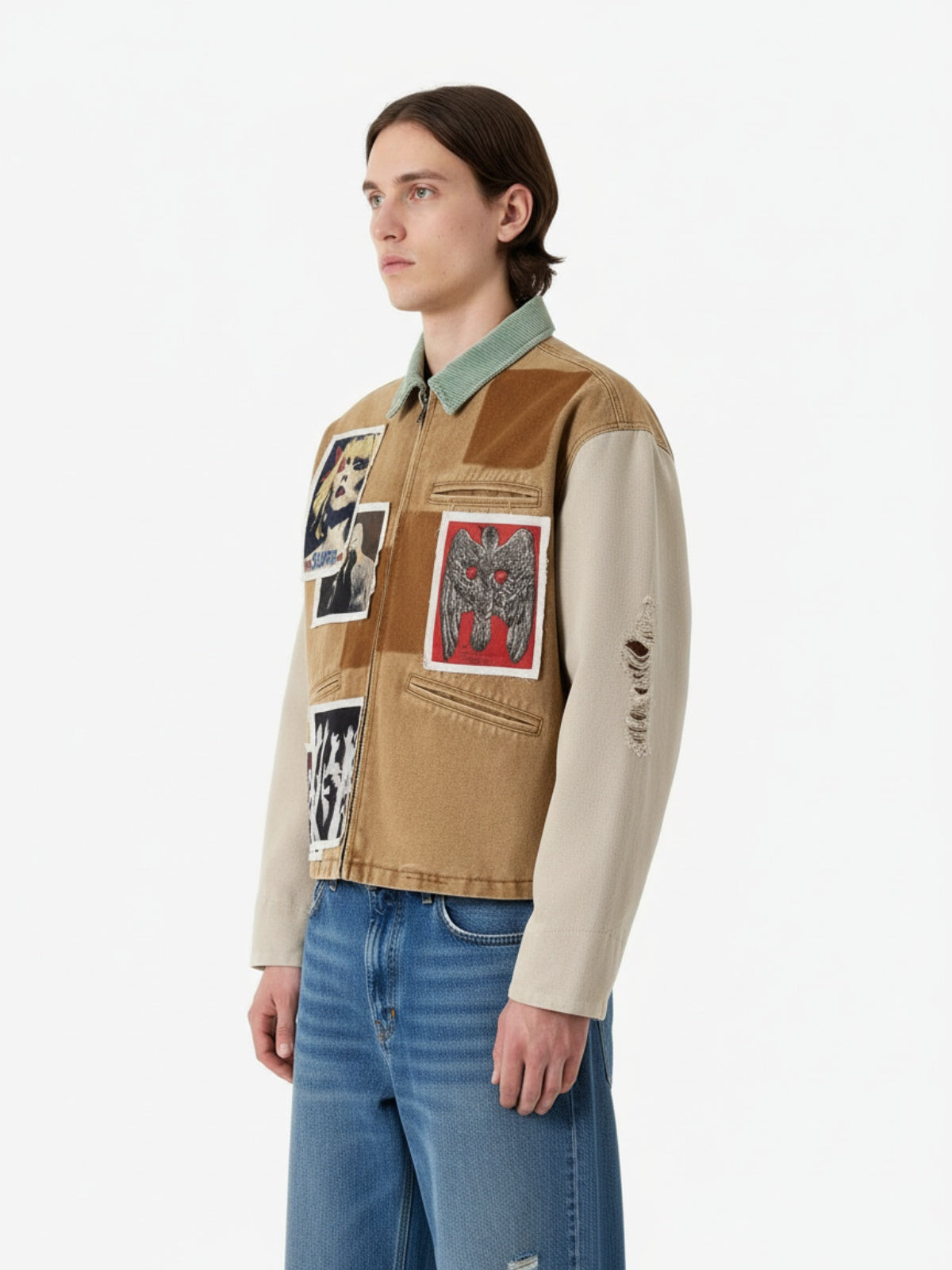 Punk Retro Collage Print Distressed Heavy Jacket - 2539