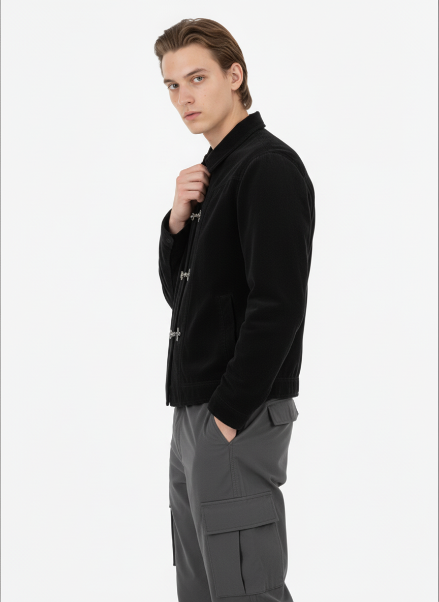 Retro Unique Metal Button Suede Lapel Bomber Jacket - 2538