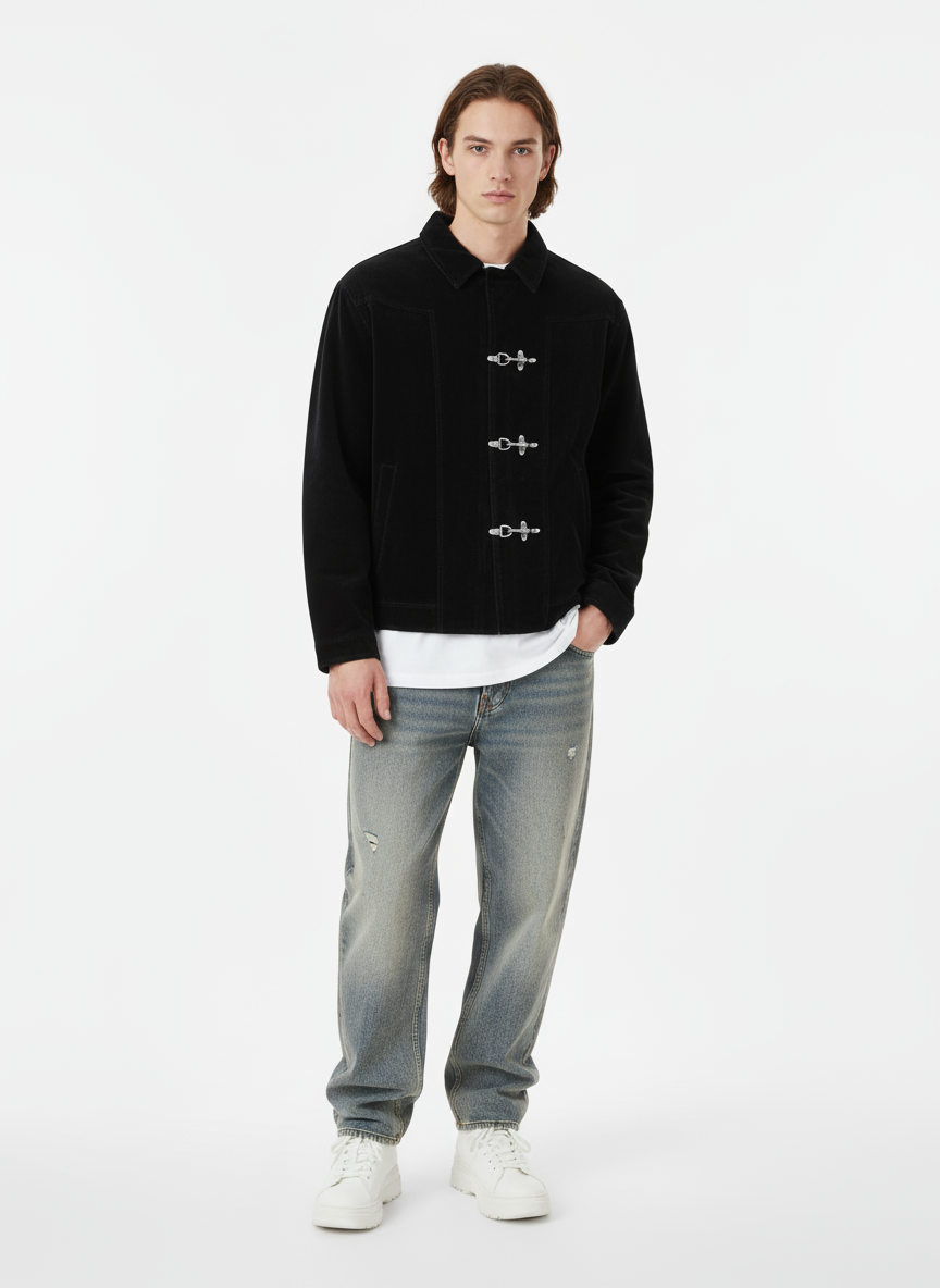 Retro Unique Metal Button Suede Lapel Bomber Jacket - 2538