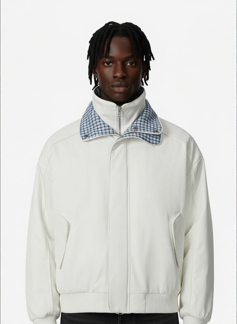 Retro Layered Look Plaid Collar Padded Jacket