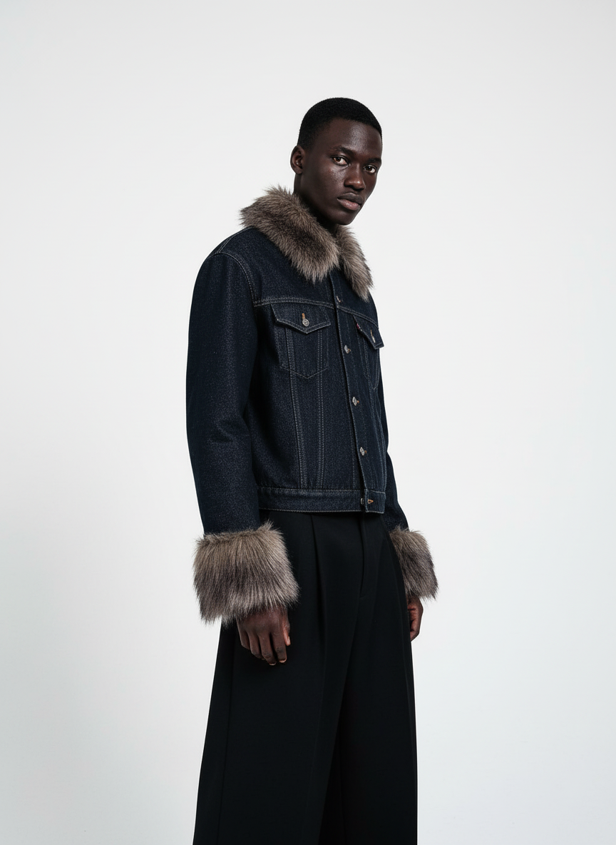 Retro Detachable Fur Collar Workwear Denim Jacket