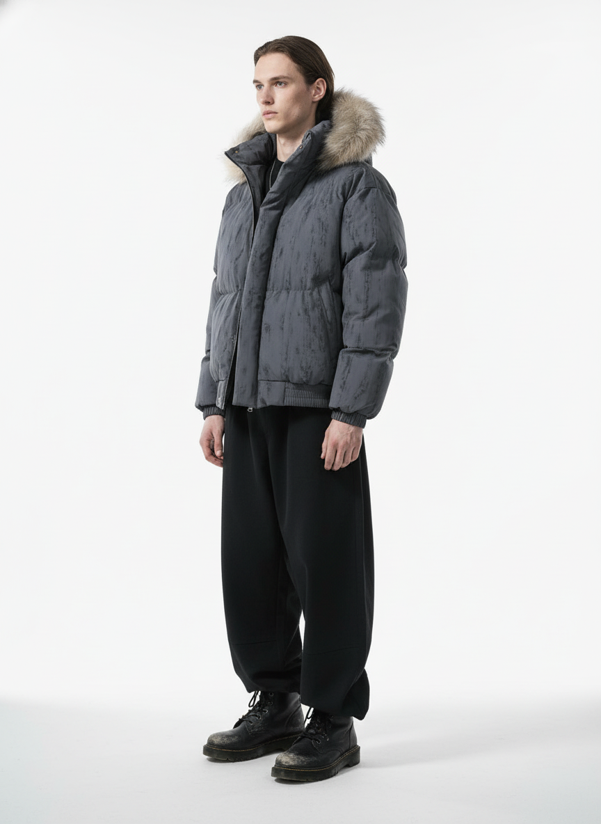 Vintage Fur Collar Hooded Cotton Jacket