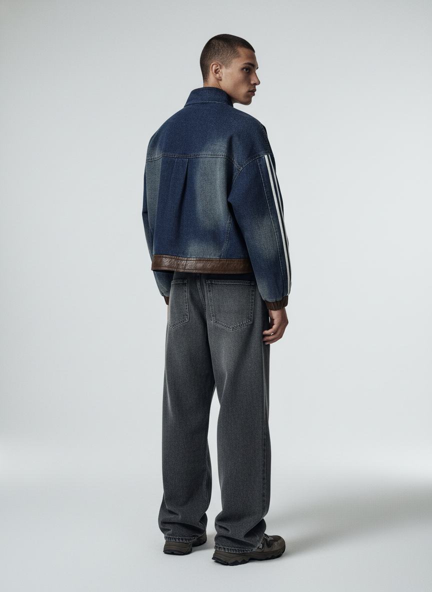 Retro Badge Embroidered Cropped Denim Jacket