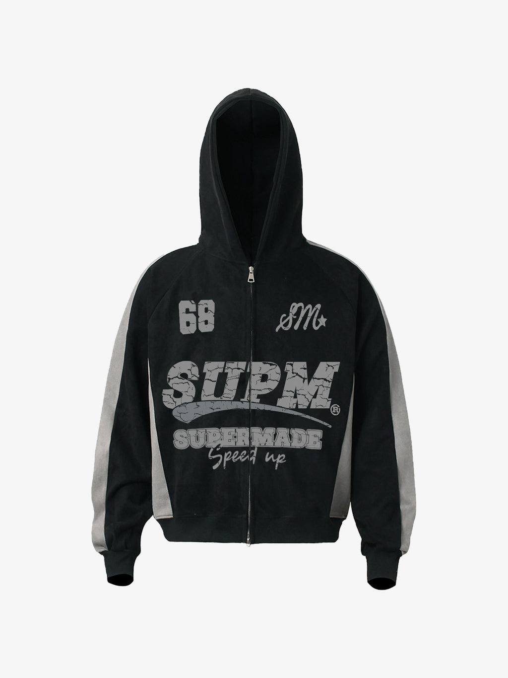 Suede Foam Letter Patchwork Zipper Shorts Jacket