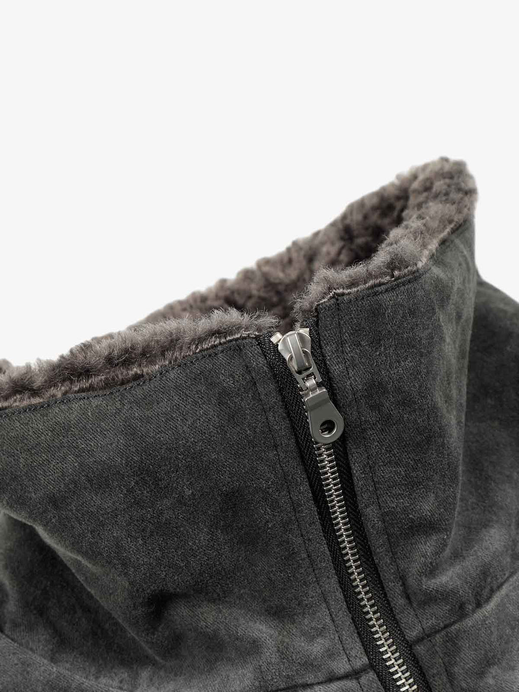 Vintage Distressed Pleated Shearling Collar Fleece Jacket