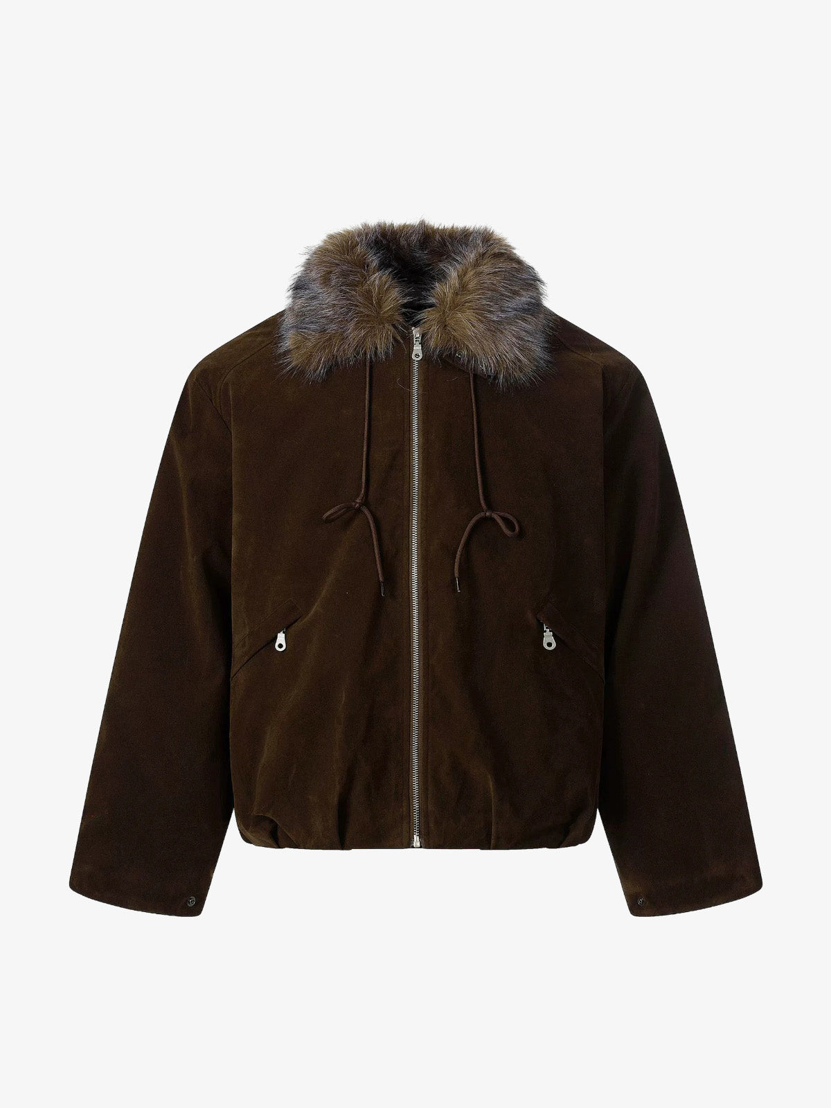 Vintage Drawstring Design Fur Collar Padded Jacket