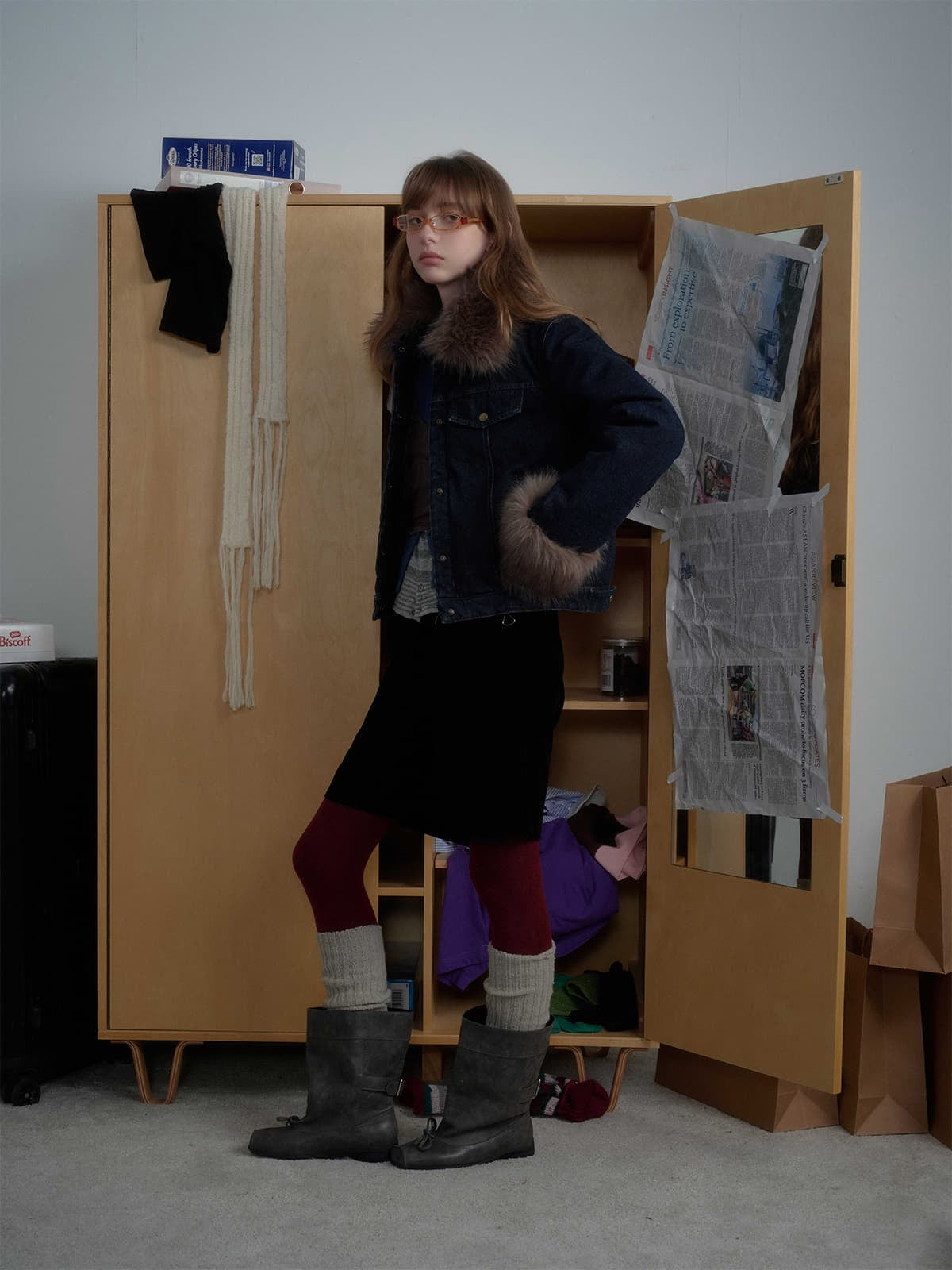 Retro Detachable Fur Collar Workwear Denim Jacket