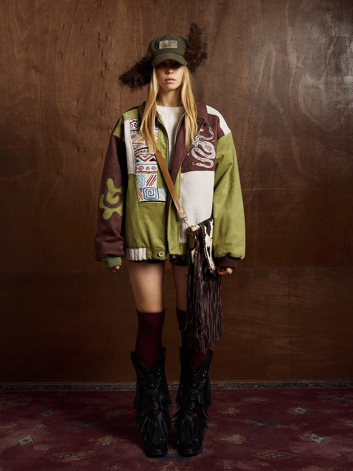 Vintage Jacquard Patchwork Corduroy Lapel Padded Cotton Jacket - 2519