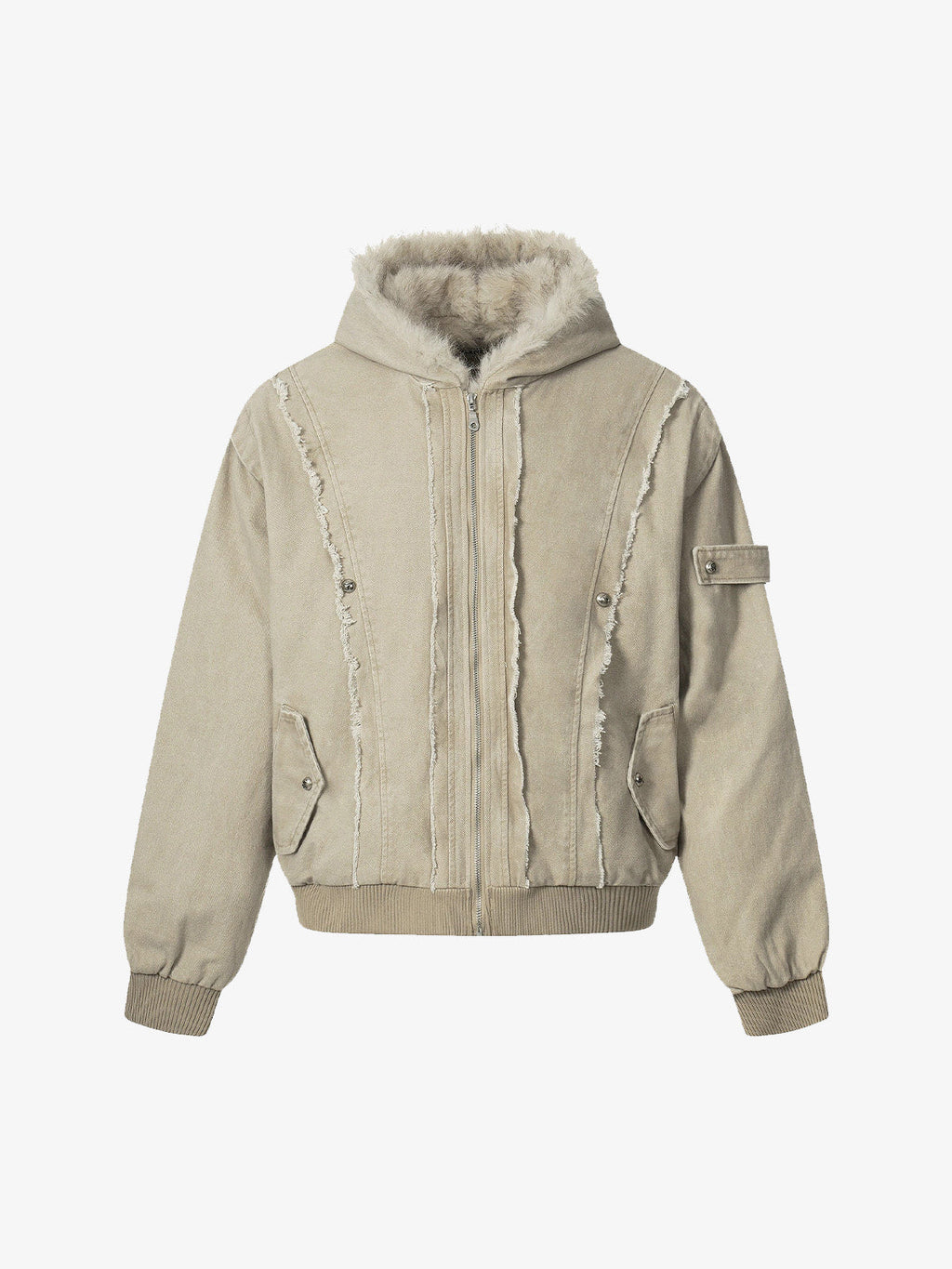 Retro Washed Fleece-lined Hooded Work Jacket