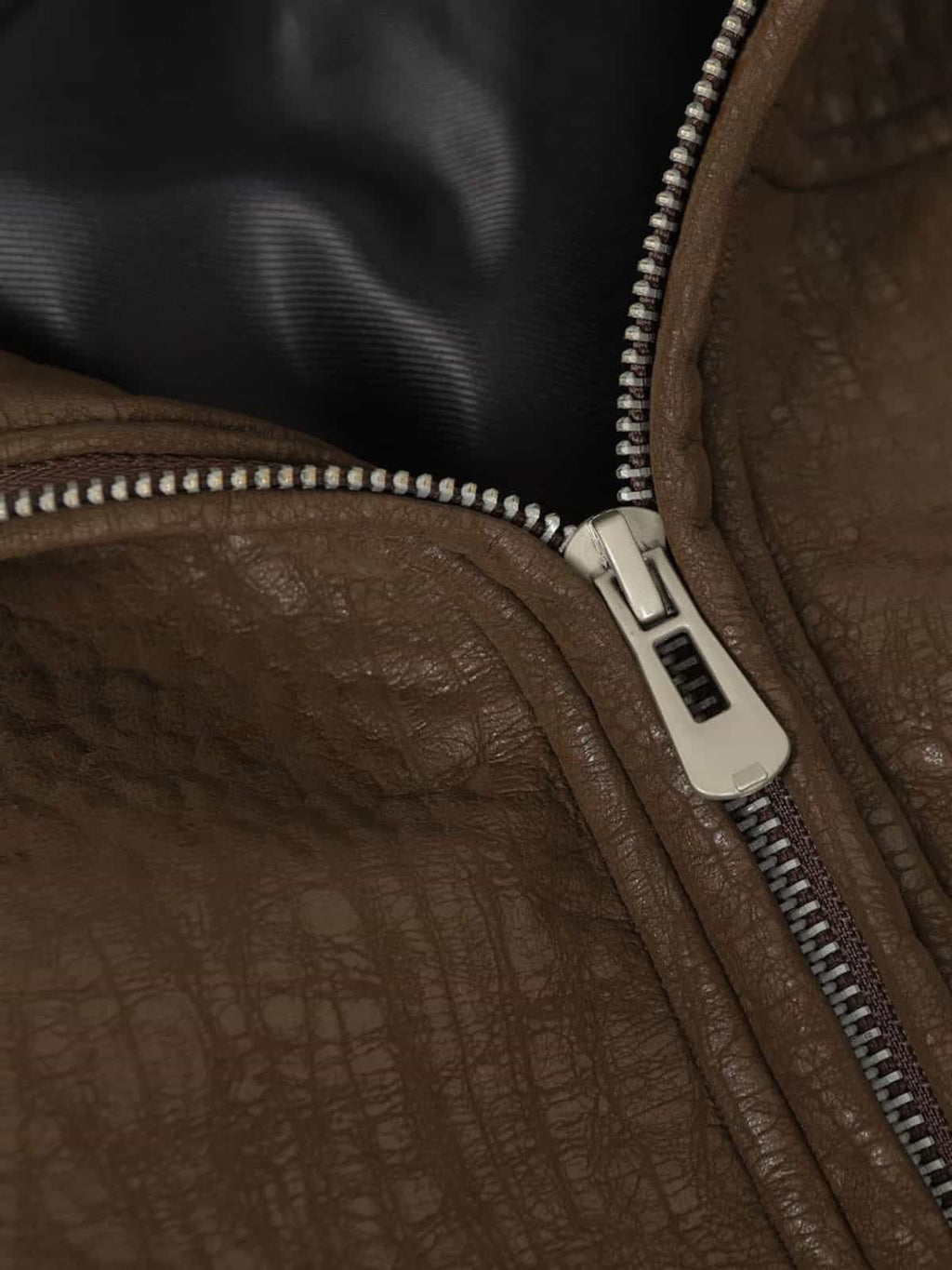 Retro Textured PU Patchwork Workwear Bomber Jacket