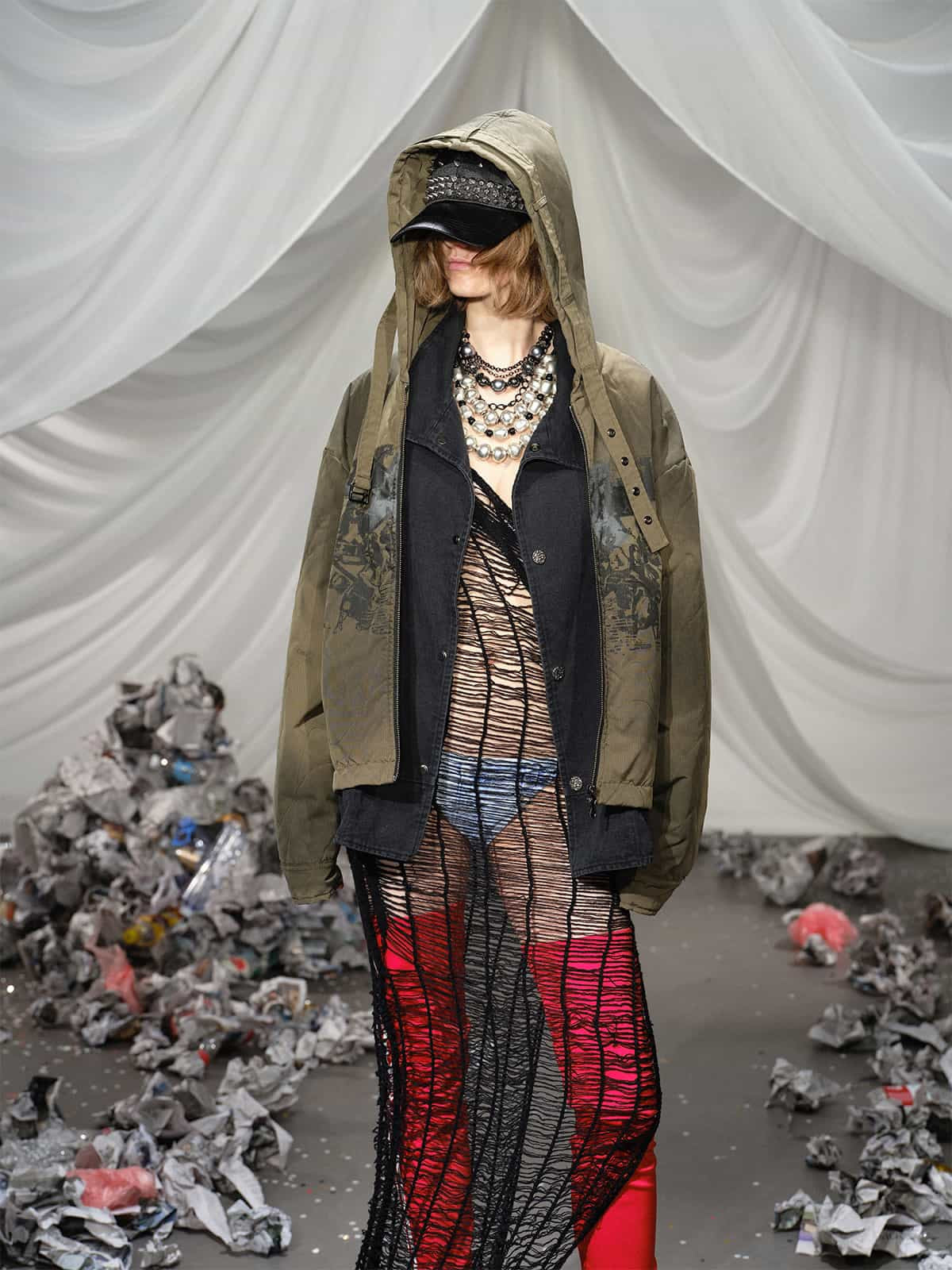 Vintage Quilted Military Patchwork Zip-Up Hoodie Jacket