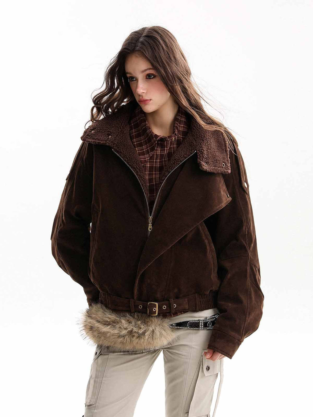 Retro Asymmetrical Lambswool Suede Padded Jacket