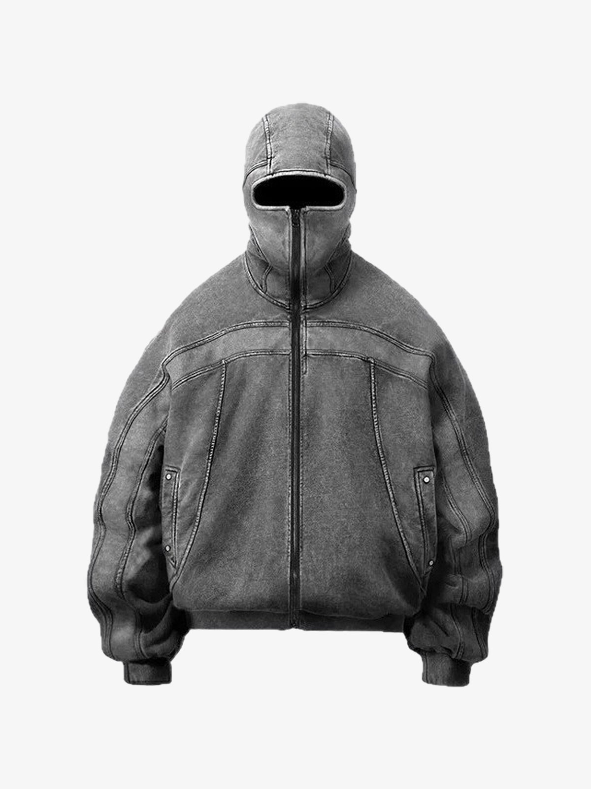 Fleece Retro Zipper Eye-Hood Design Hooded Jacket - 2489