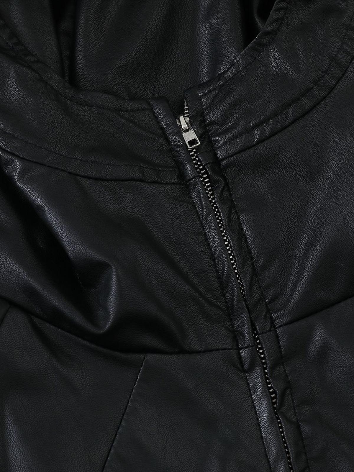 Boxy Hooded PU Leather Racing Jacket