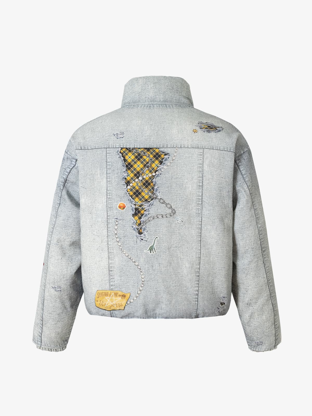 Street Illusion Denim Print Stand Collar Padded Cotton Jacket