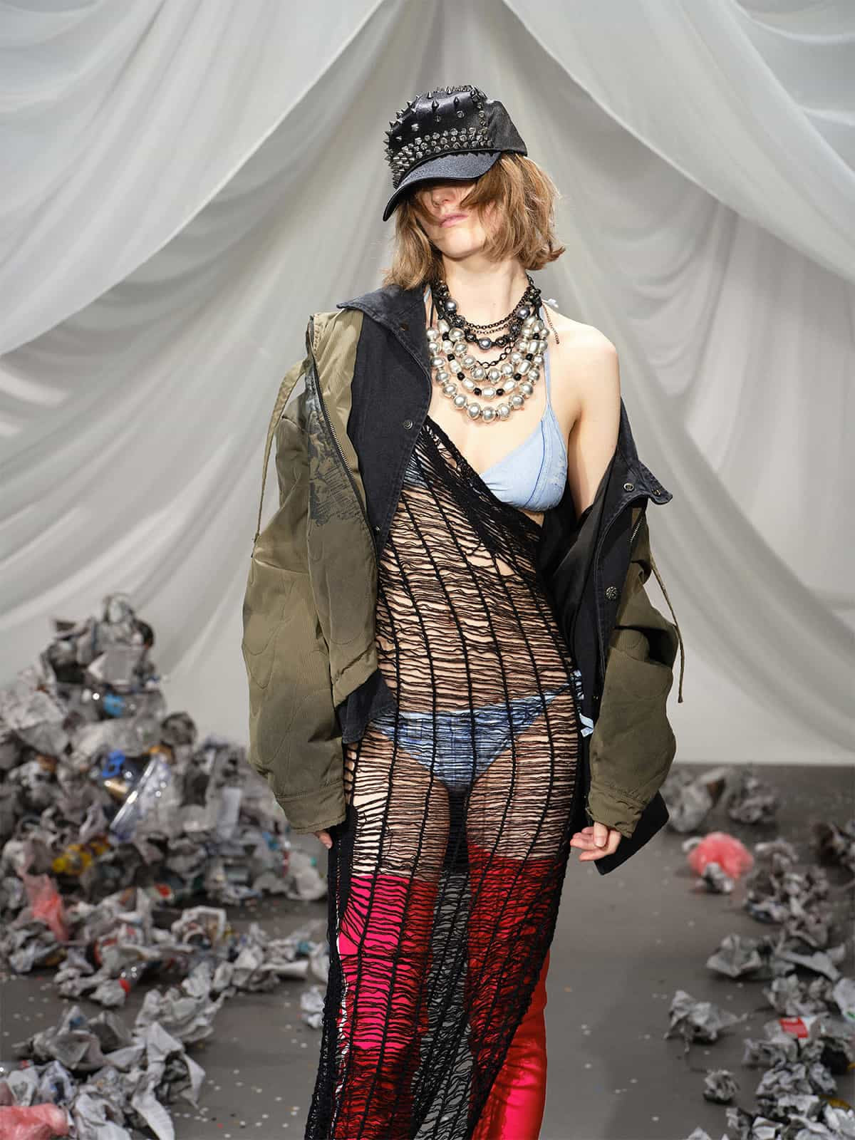 Vintage Quilted Military Patchwork Zip-Up Hoodie Jacket