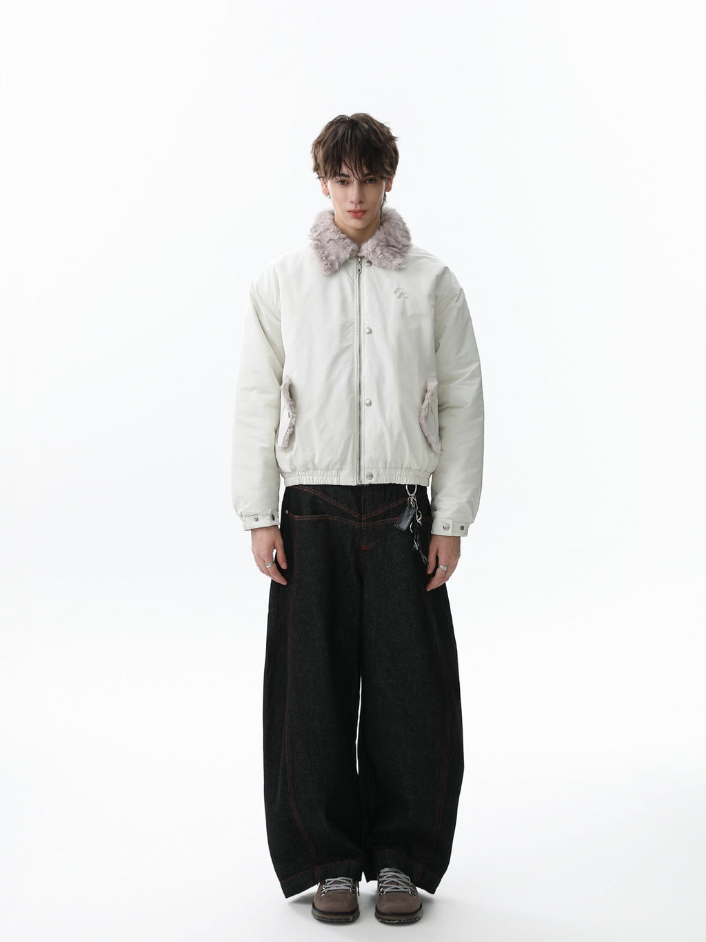 Faux Fur Collar Zipper Padded Bomber Jacket