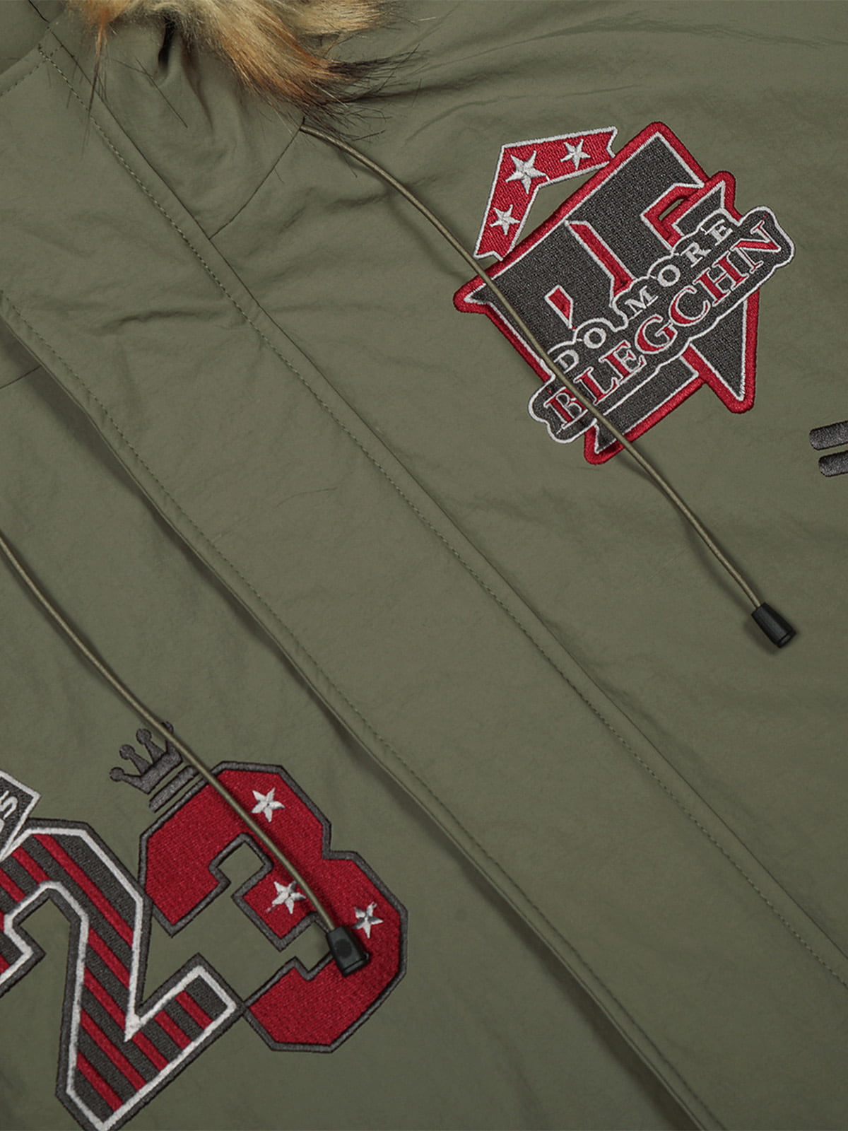 Retro Badge Embroidered Fur Collar Bomber Jacket