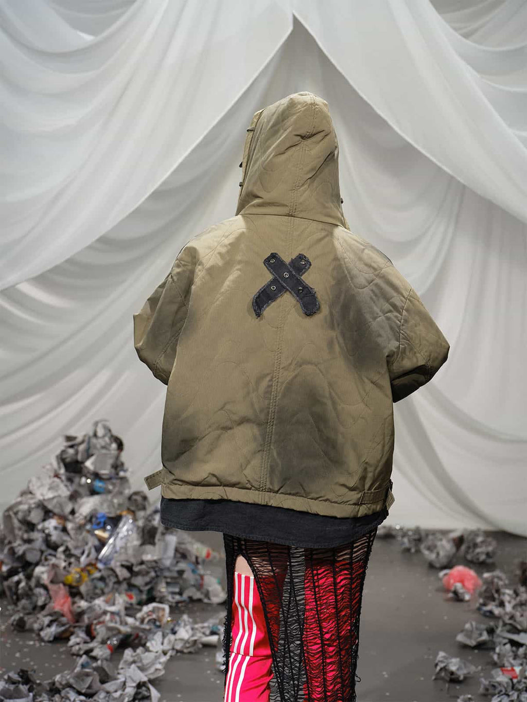 Vintage Quilted Military Patchwork Zip-Up Hoodie Jacket