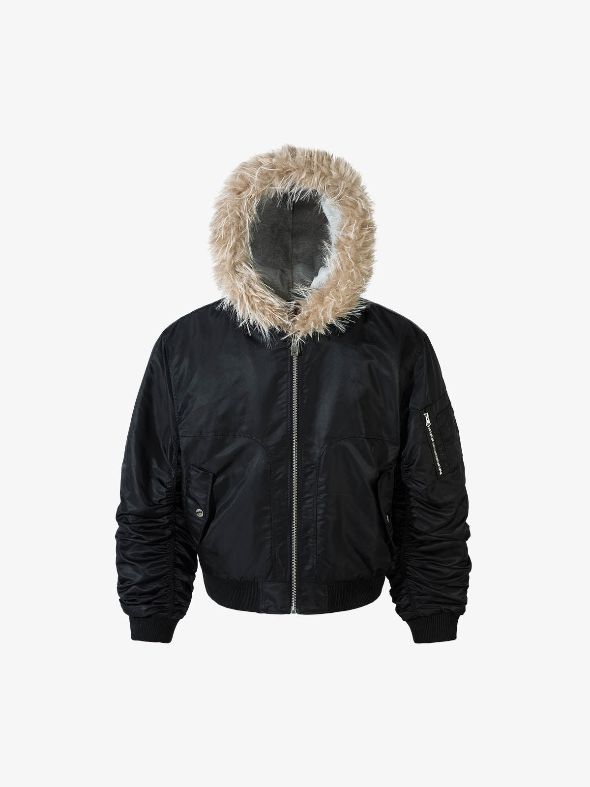 Vintage Fur Hood Padded Zip Up Bomber Jacket