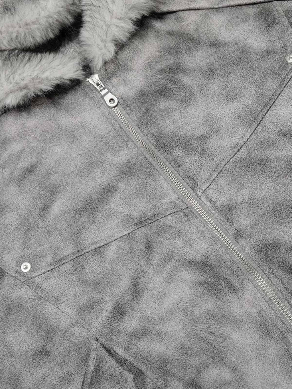 Faux Suede Vintage Wash Fur Hood Padded Jacket