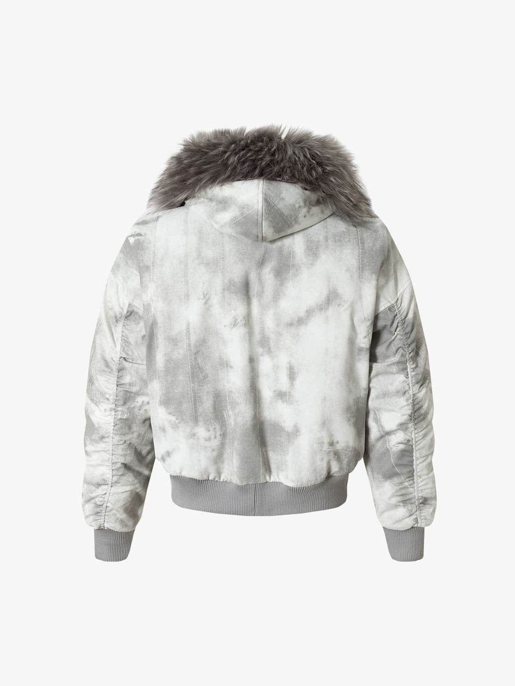 Vintage Tie-Dye Detachable Fur Collar Hooded Bomber Jacket