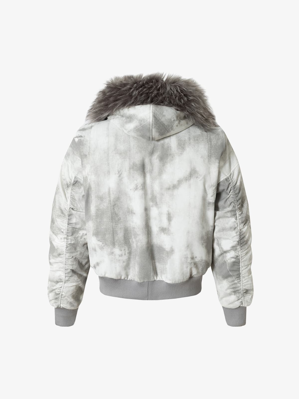 Vintage Tie-Dye Detachable Fur Collar Hooded Bomber Jacket