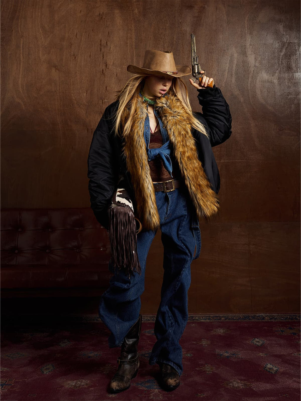 Street Dark Shadow Fur Collar Quilted Bomber Jacket