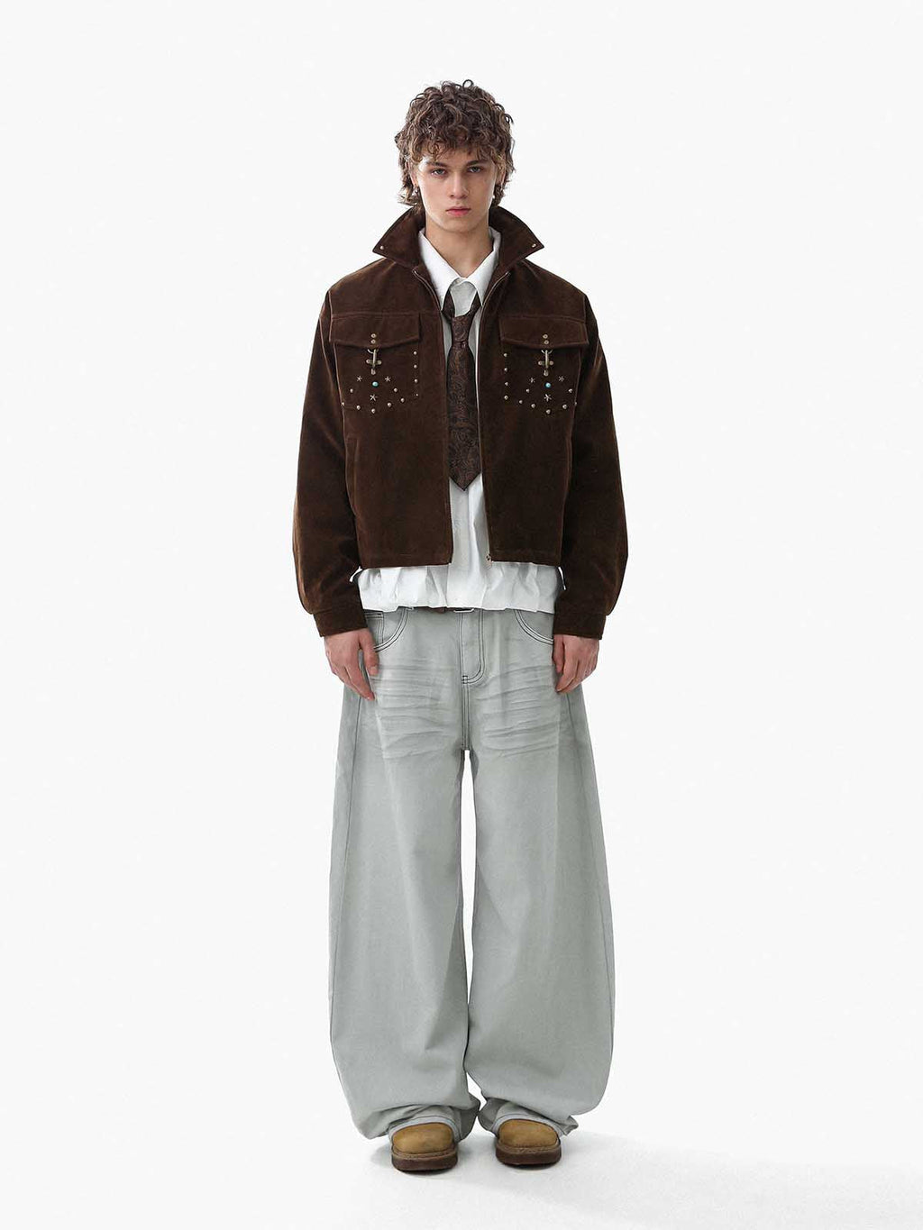 Retro Studded Suede Padded Winter Jacket