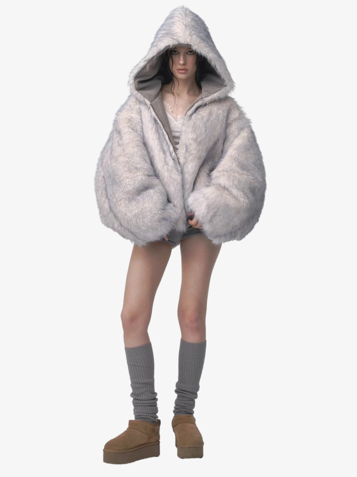 Oversized Reversible Fur Hooded Jacket - 2544