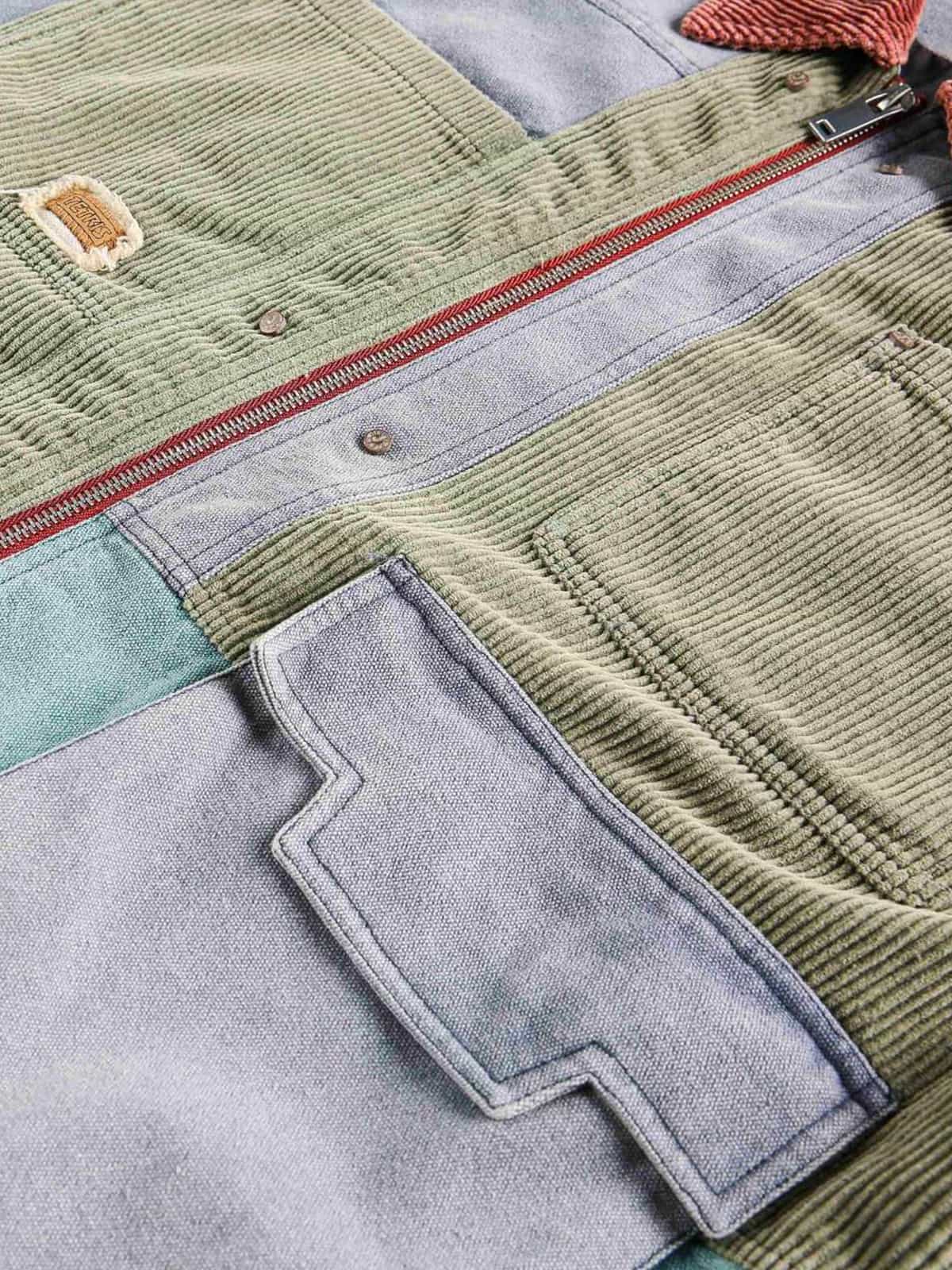 High Street Multi-Pocket Color-Block Patchwork Work Jacket