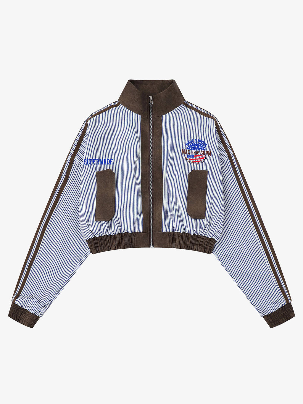 Retro Badge Embroidery Contrast Cropped Jacket