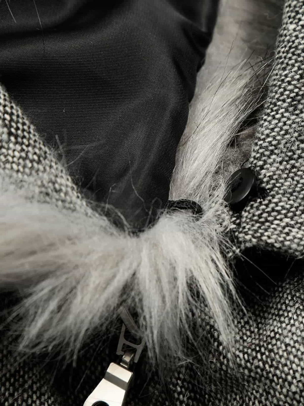 Retro Faux Fur Collar Wool Textured Zip Up Bomber Jacket