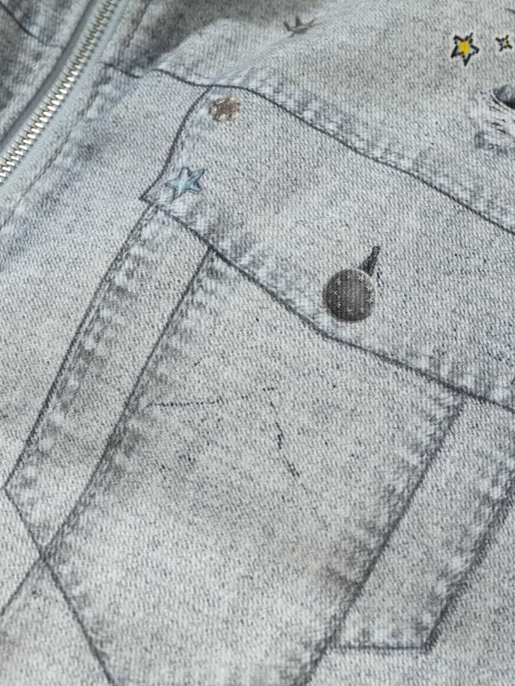 Street Illusion Denim Print Stand Collar Padded Cotton Jacket