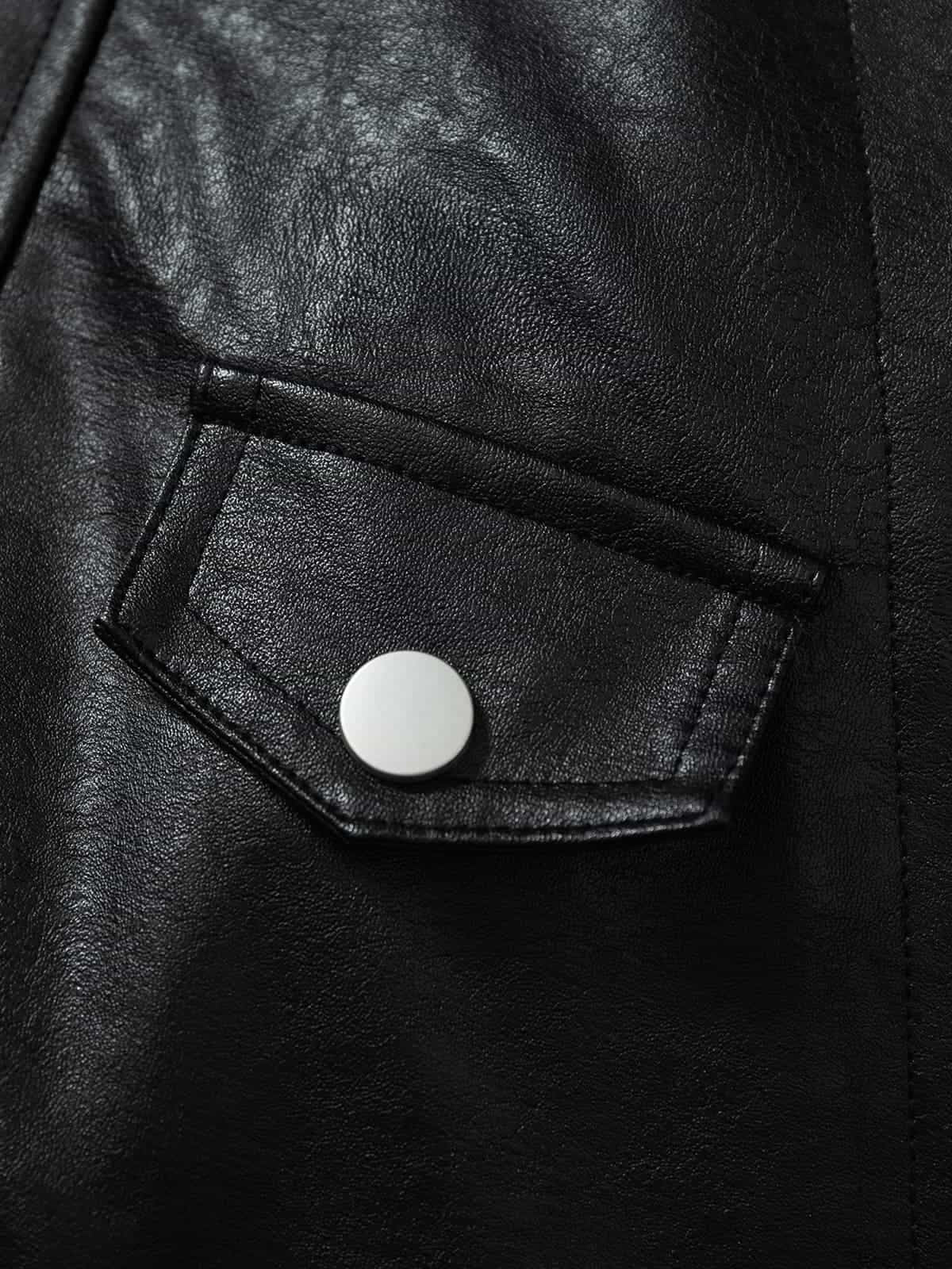 Vintage Detachable Fur Collar Quilted Leather Jacket - 2523