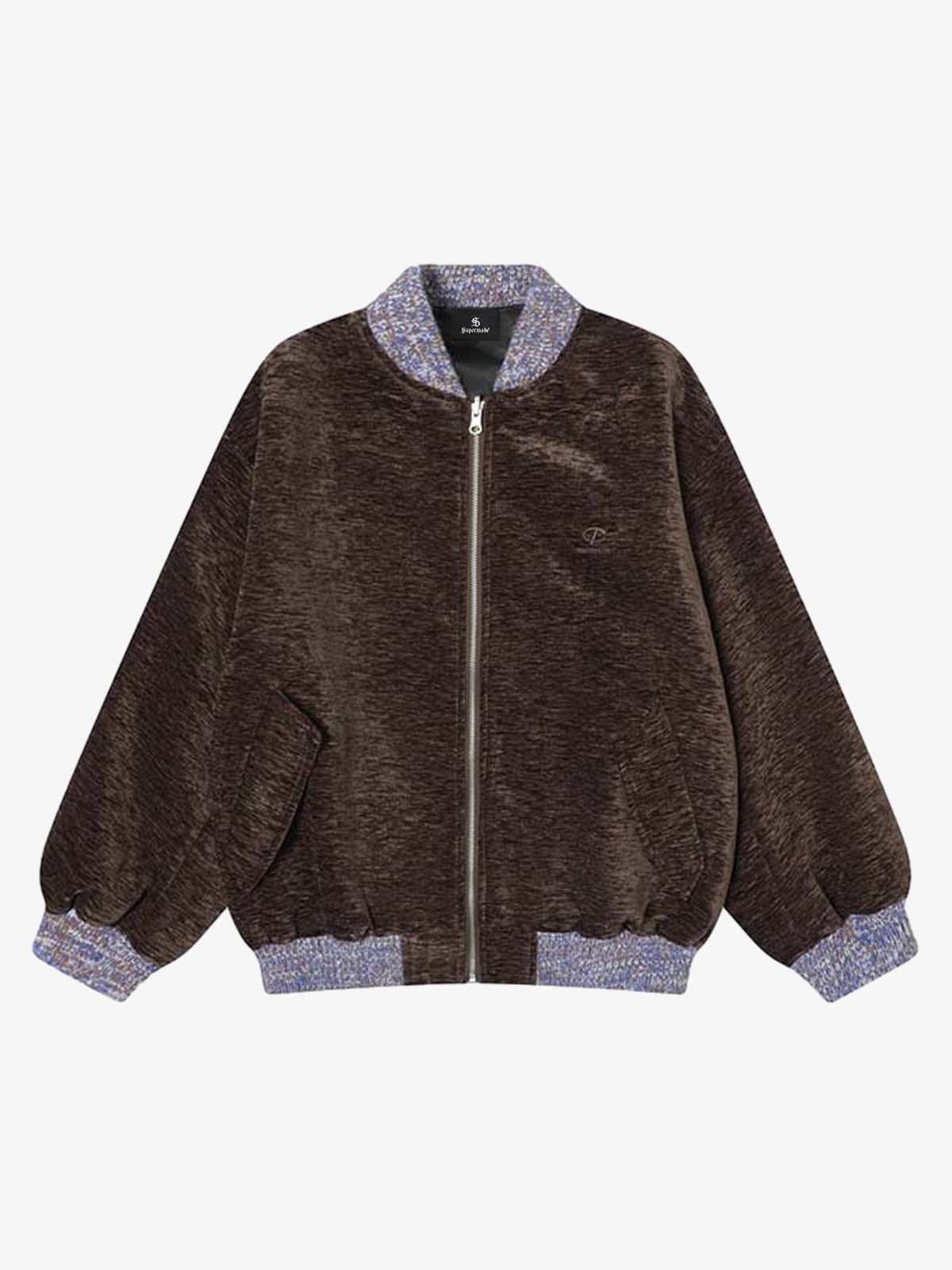 Vintage Chenille Color-Block Baseball Collar Jacket