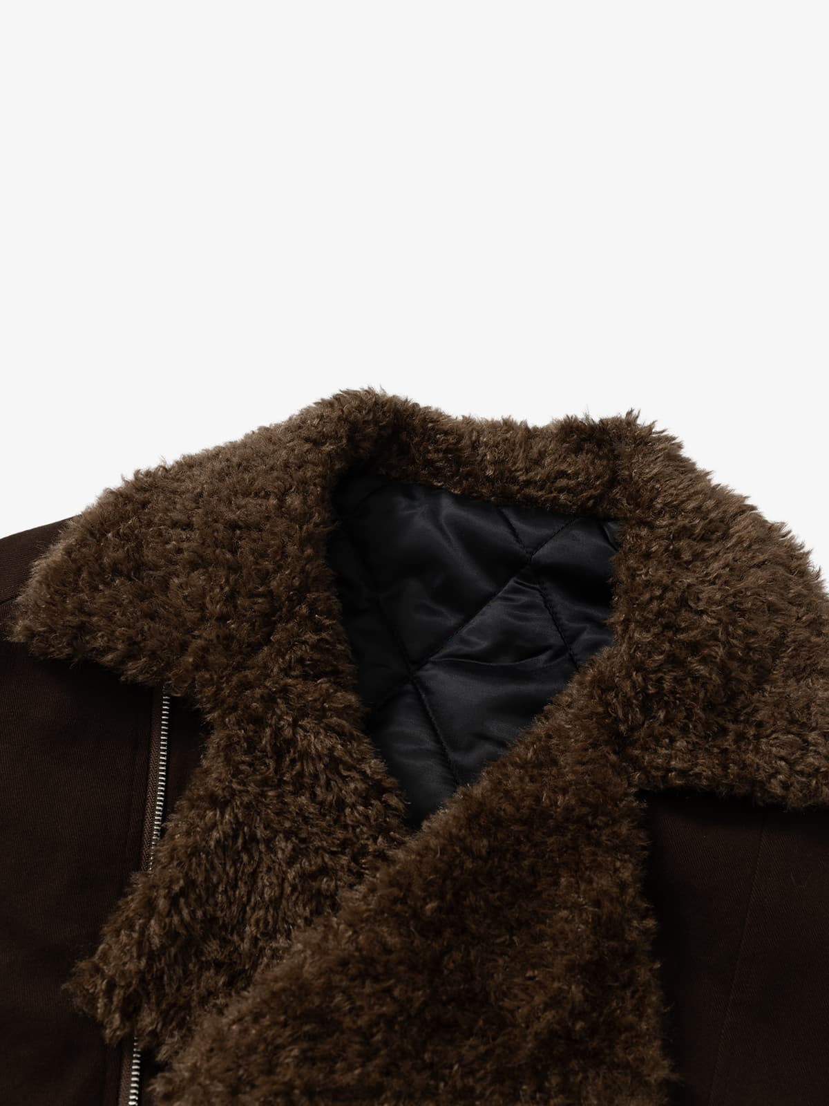 Street Punk Oblique Zipper Lambswool Collar Quilted Jacket