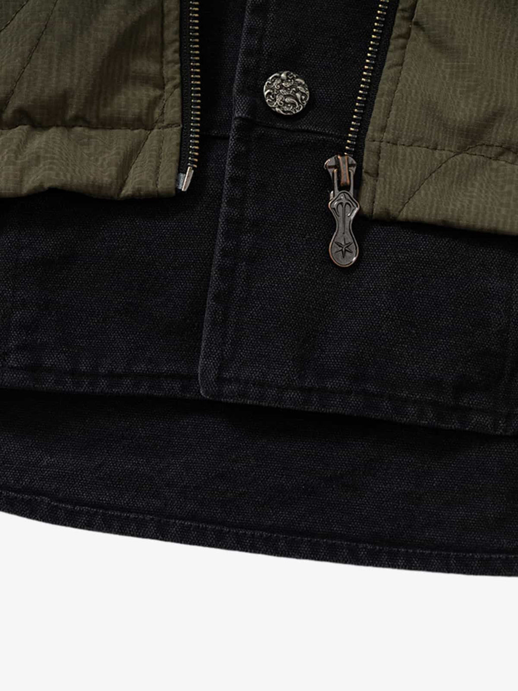 Vintage Quilted Military Patchwork Zip-Up Hoodie Jacket