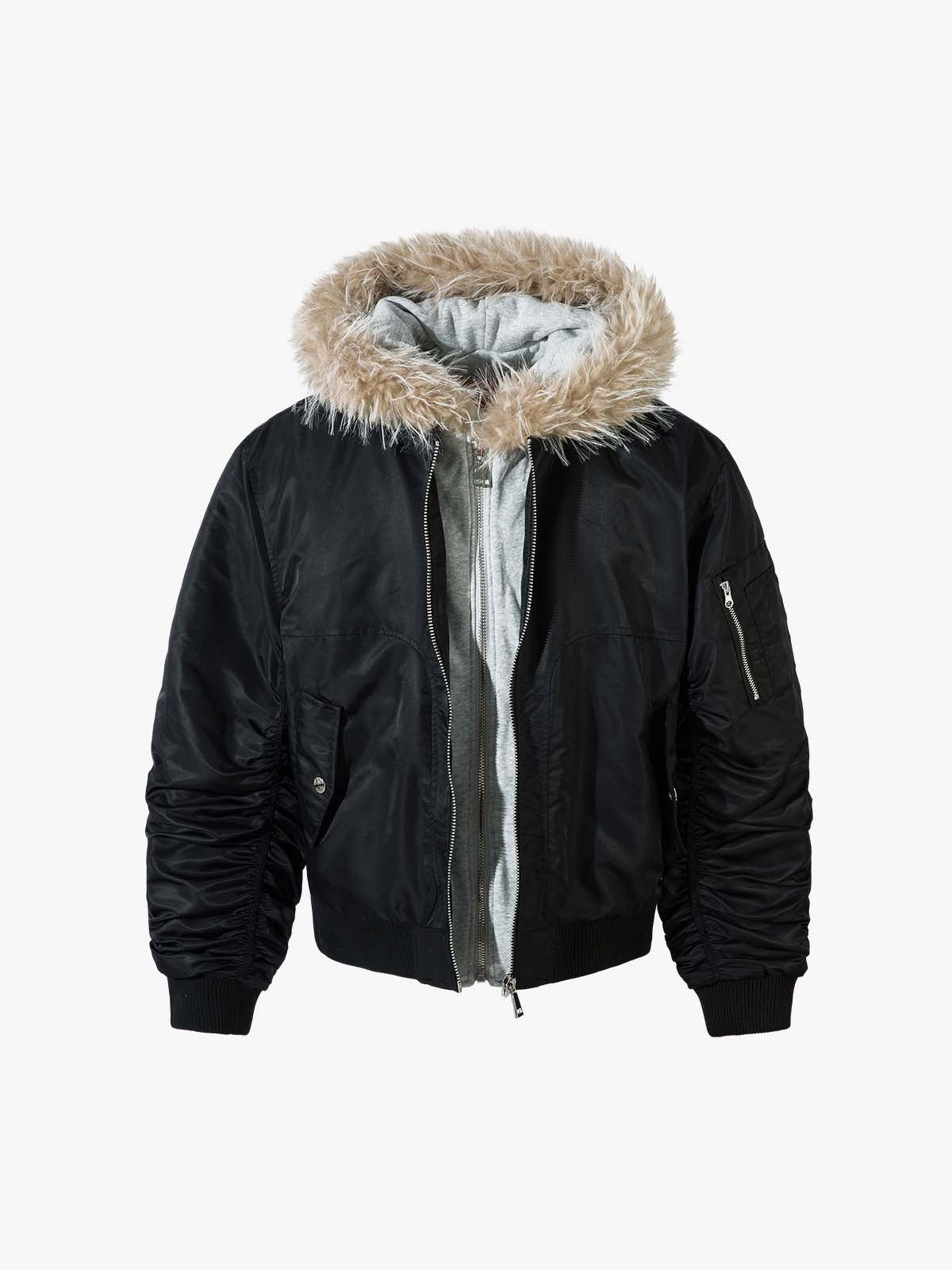 Vintage Fur Hood Padded Zip Up Bomber Jacket